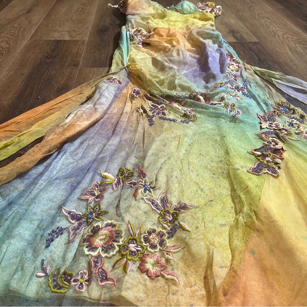 Vintage 100% Silk Dress Vintage Cache Rainbow Dress Prom Vintage Beaded Dress - Picture 13 of 17